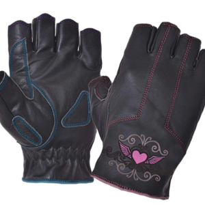 Ladies Fingerless Gloves With Pink Heart Embroidery - 8145-22-UN