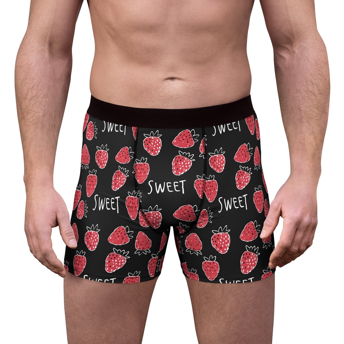 Doodle Strawberries - Sweet Red White on Black - Men's Boxer Briefs (AOP)