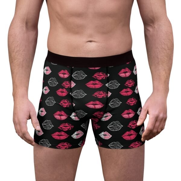 Doodle Lips - Pink Red White on Black - Men's Boxer Briefs (AOP)