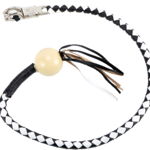 Get Back Whip - Black and White Leather - With White Cue Ball - 42 Inches - Motorcycle Accessories - SKU GBW7-BB-DL