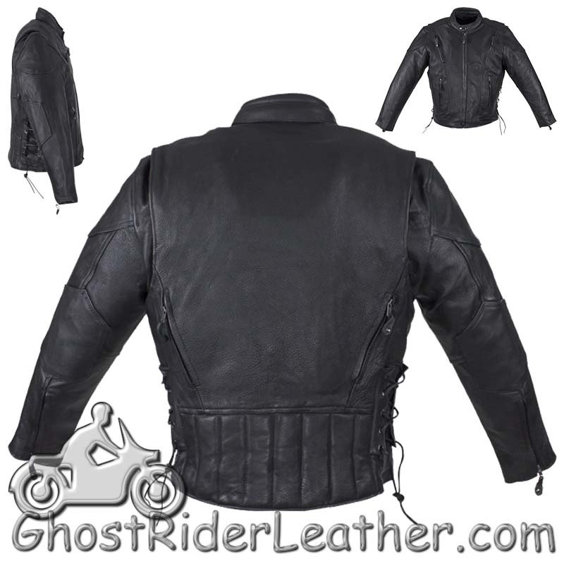 Leather Motorcycle Jacket - Men's - Racer - Gun Pockets - MJ711-DL