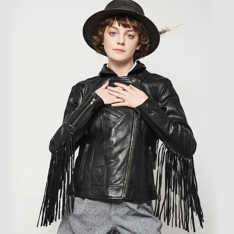 Leather Motorcycle Jacket - Women's - Fringe - Lesley - BH-J06-FM