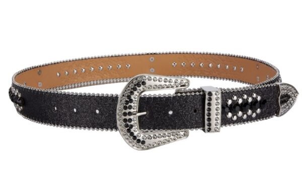 Unisex Rhinestone Bling Belt - Black and Silver - Skulls - Rhinestones - Faux Leather - FBL19-DL.