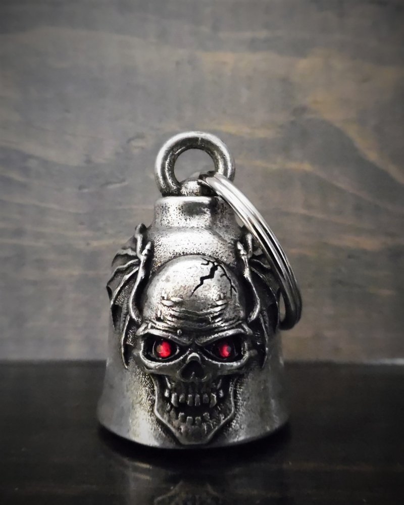 Skull Batwing Diamond - Pewter - Motorcycle Gremlin Bell - Made In USA - SKU BB103-DS