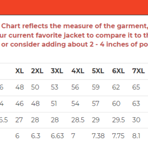 Size chart for Leather Motorcycle Vest - Men's - Gun Pockets - Hoodie - Up To 12XL - Big and Tall - DS182-DS