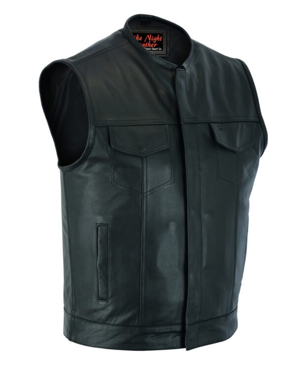 Leather Motorcycle Vest - Men's - Gun Pockets - Up To 12XL - No Collar - Big and Tall - AM9193-DS