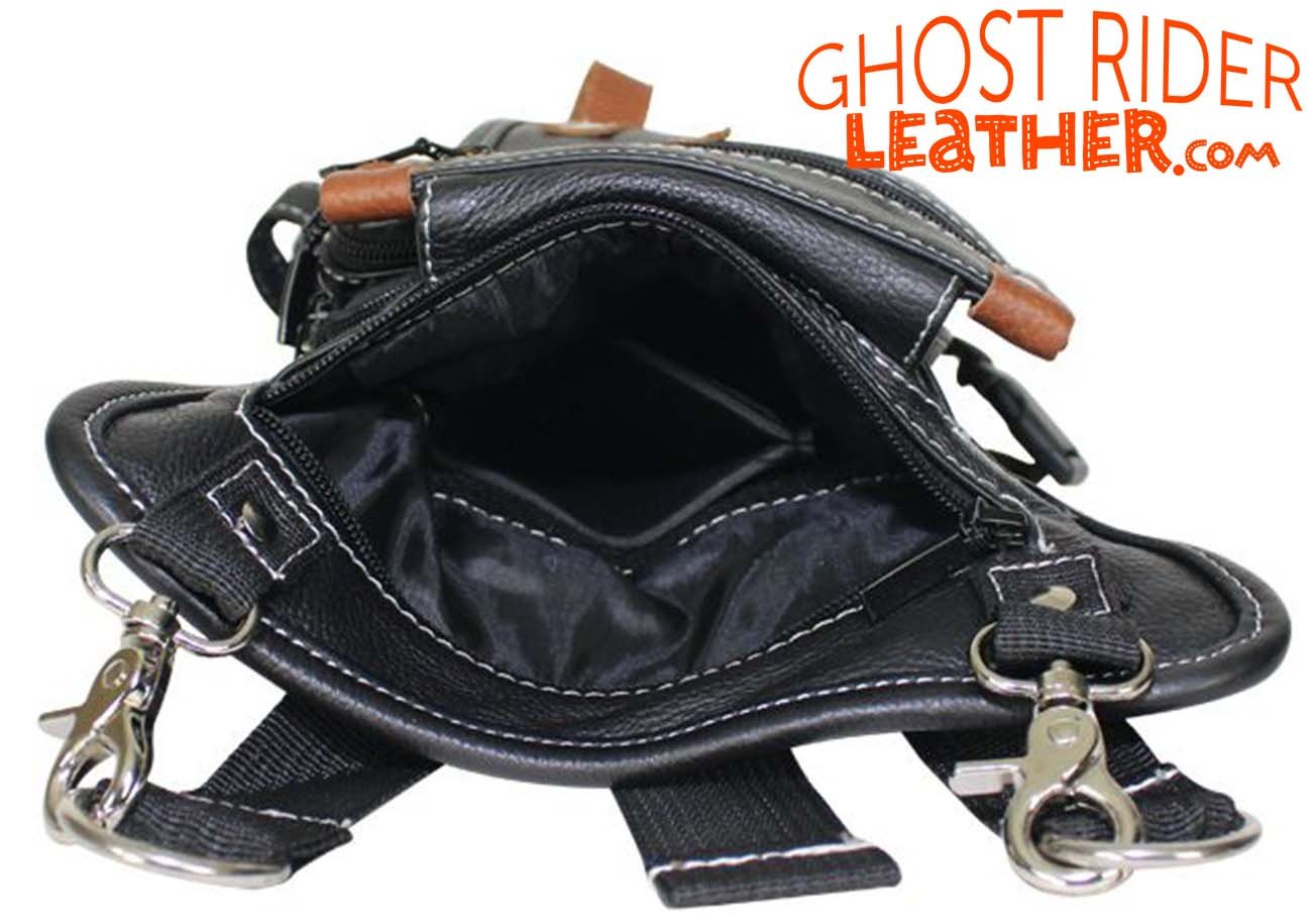 Leather Thigh Bag - Gun Pocket - Black - Touch of Brown - Motorcycle - AC1029-11-BRN3T-DL