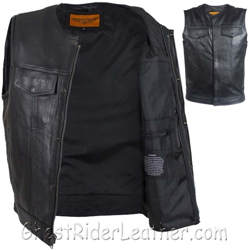 Mens Motorcycle Club Naked Leather Vest With Zipper - No Collar - SKU GRL-MV8008-ZIP-11-DL