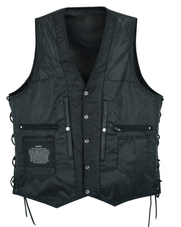 Leather Motorcycle Vest - Men's - Black - 10 Pocket - MV310-88-DL