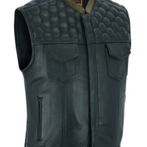 Leather Motorcycle Vest - Men's - Up To Size 8XL - Diamond Quilting - Big and Tall - DS199-DS