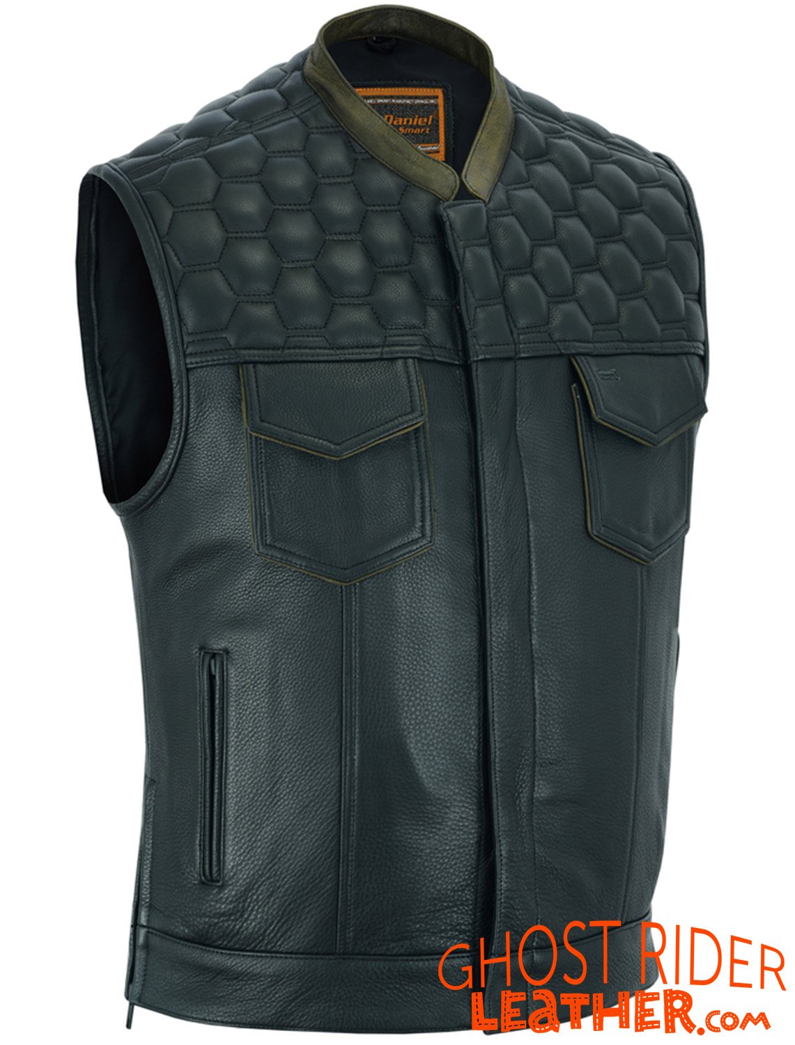 Leather Motorcycle Vest - Men's - Up To Size 8XL - Diamond Quilting - Big and Tall - DS199-DS