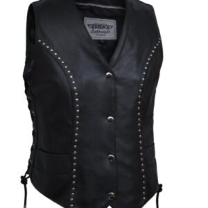 Leather Vest - Women's - Studded - Side Laces - Motorcycle - 2666-00-UN