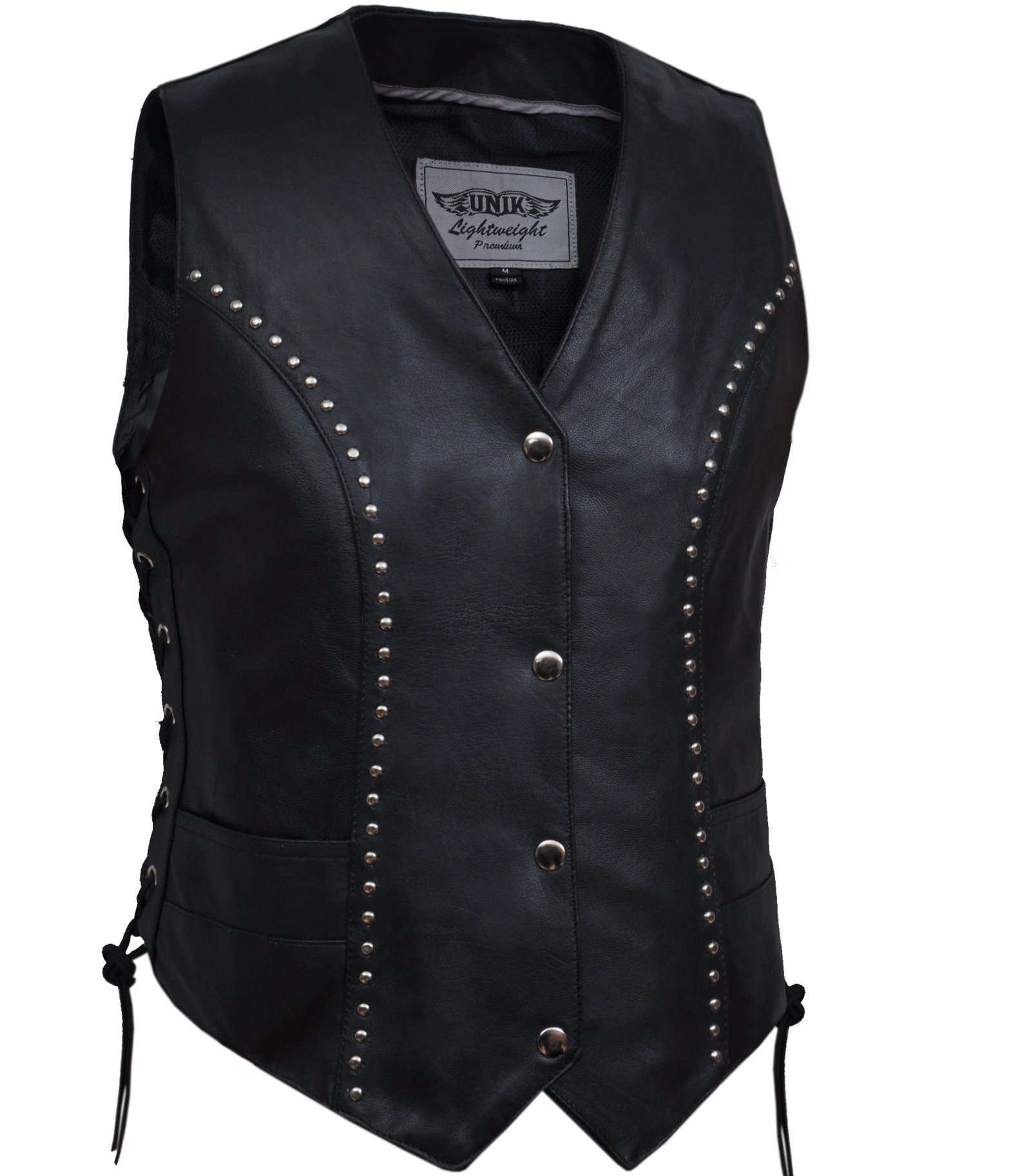 Leather Vest - Women's - Studded - Side Laces - Motorcycle - 2666-00-UN