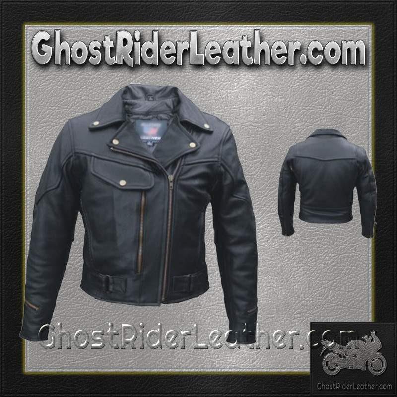 Ladies Pistol Pete Vented Motorcycle Leather Jacket - SKU AL2144-AL