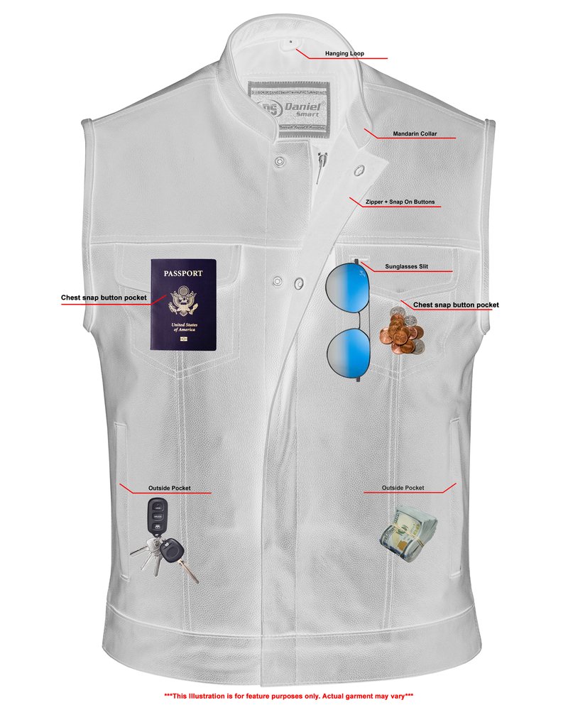 Leather Motorcycle Vest - Men's - Gun Pockets - Up To 12XL - Big and Tall - DS189A-DS