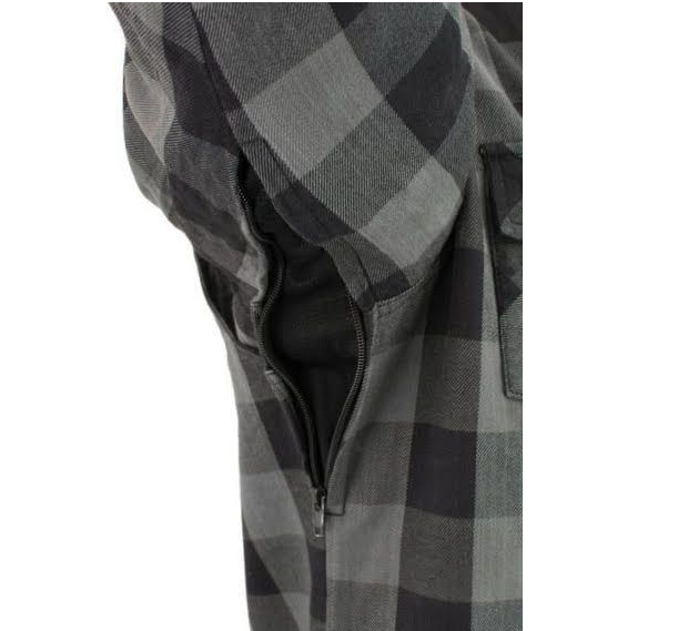 Flannel Motorcycle Shirt - Men's - Armor - Up To Size 5XL - Gray Black Plaid - SHR12-CC-DL