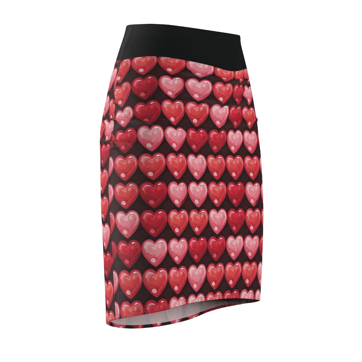 Puffy Hearts - Reds Pinks on Black - Women's Pencil Skirt (AOP) Puffy Hearts - Reds Pinks on Black - Women's Pencil Skirt (AOP)