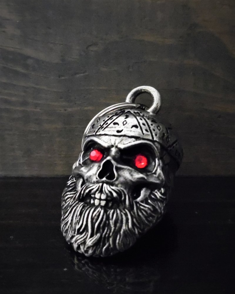 Old School Biker Skull Diamond - Pewter - Motorcycle Gremlin Bell - Made In USA - SKU BB97-DS