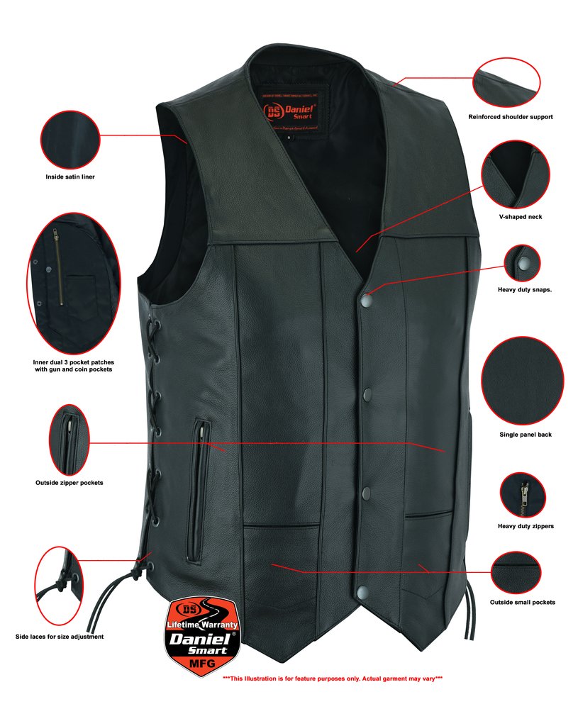 Leather Motorcycle Vest - Men's - 10 Pockets - Utility - Up To 8XL - DS100-DS