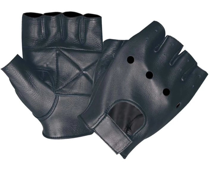 Men's Fingerless Leather Gloves With Gel Palm - SKU 1450-00-UN