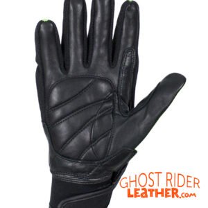 Leather Gloves - Men's - Full Finger - Knuckle Protector - Green - GLZ108-GREEN-DL