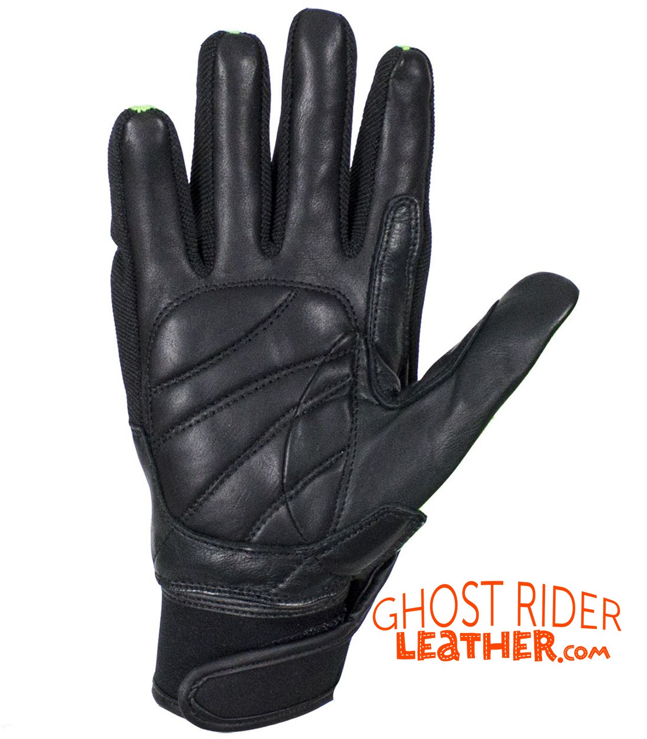 Leather Gloves - Men's - Full Finger - Knuckle Protector - Green - GLZ108-GREEN-DL