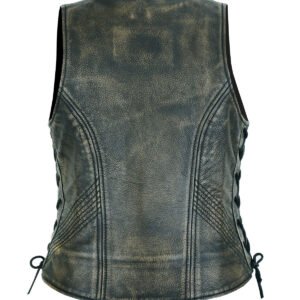 Leather Motorcycle Vest - Women's - Distressed Brown - LV8534-12N-DL