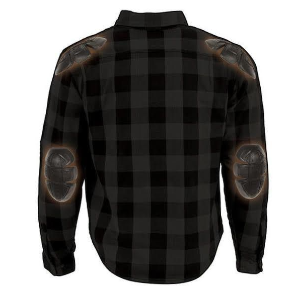 Flannel Motorcycle Shirt - Men's - Armor - Up To Size 5XL - Gray Black Plaid - SHR12-CC-DL