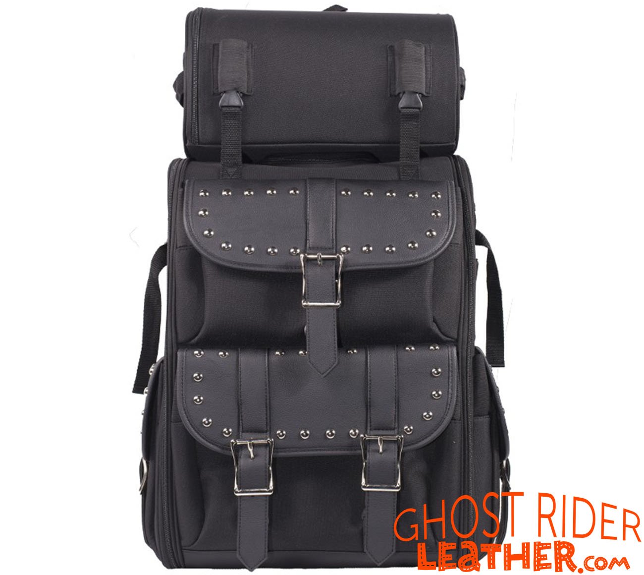 Sissy Bar Bag - Studs - Medium - PVC and Textile - Motorcycle Gear - SB11-MED-STUD-DL