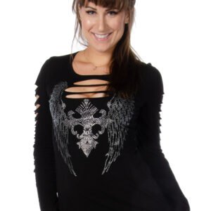 Women's V-Neck Shirt - Dark Angel Long Sleeve - 7197BLK-DS