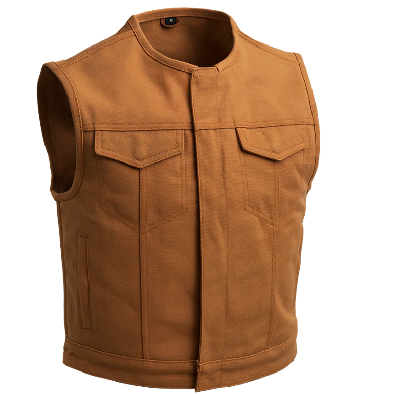 Canvas Motorcycle Vest - Men's - Tan - Up To 5XL - Lowside - FIM659CNV-FM