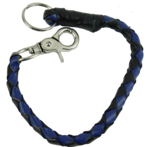 Key Chain - Get Back Whip Style  in Black and Blue Leather - 14 Inches Long - SKU KC-GBW2-DL