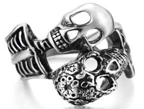 His and Her Skulls Biker Ring - Stainless Steel - Biker Jewelry - Biker Ring - R126-DS