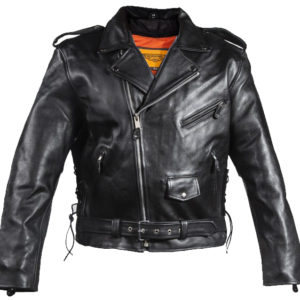 Naked Leather Motorcycle Police Style Jacket with Side Laces and Vents - Up To Size 72 - SKU MJ201-NK-DL