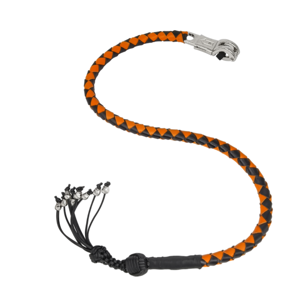 Get Back Whip - Black and Orange Leather - 36 Inches - Monkey Fist and Skulls - Motorcycle Accessories -  FGBW9-HS-DL