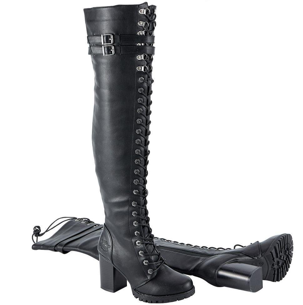 Motorcycle Boots - Women's - Knee High - Chunky Heel and Zipper - MR-BTL7003-DL