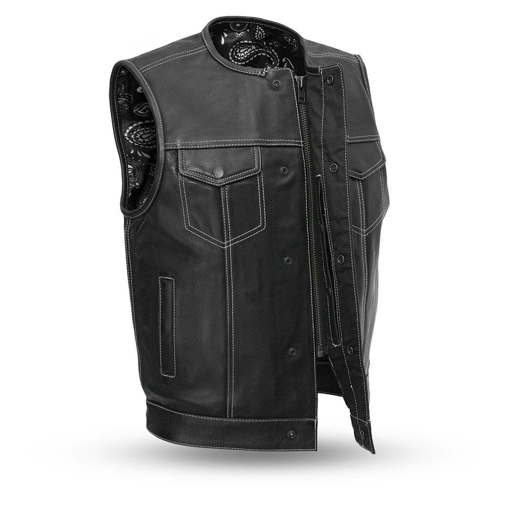 Leather Motorcycle Vest - Men's - Up To 8XL - Choice of Liner - Bandit - FIM636CDM-FM