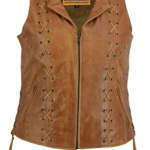 Women's Ultra Soft Brown Leather Vest - Lacing Design - SKU DS236-DS