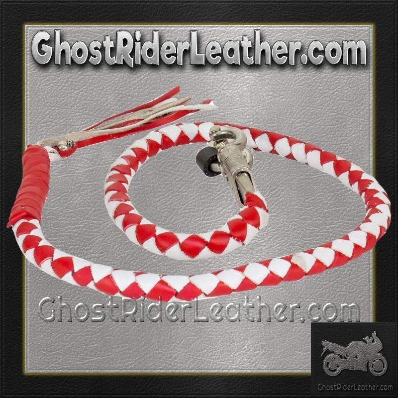 Get Back Whip - 42 Inches - Red and White Leather - Motorcycle Accessories - GBW12-11-DL
