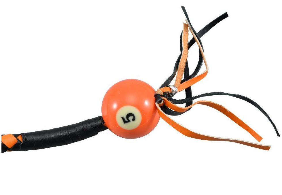 Get Back Whip in Black and Orange Leather With Pool Ball - 36 Inches - GBW9-BB-36-DL