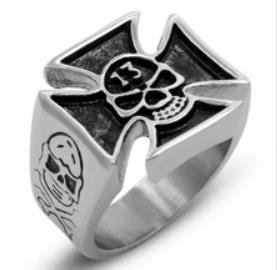 Skull Iron Cross 13 Biker Ring - Stainless Steel - Biker Jewelry - Biker Ring - R106-DS