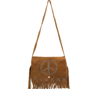 Brown Suede Leather Purse - Peace Sign - Fringe - Handbag - AC2050-DL