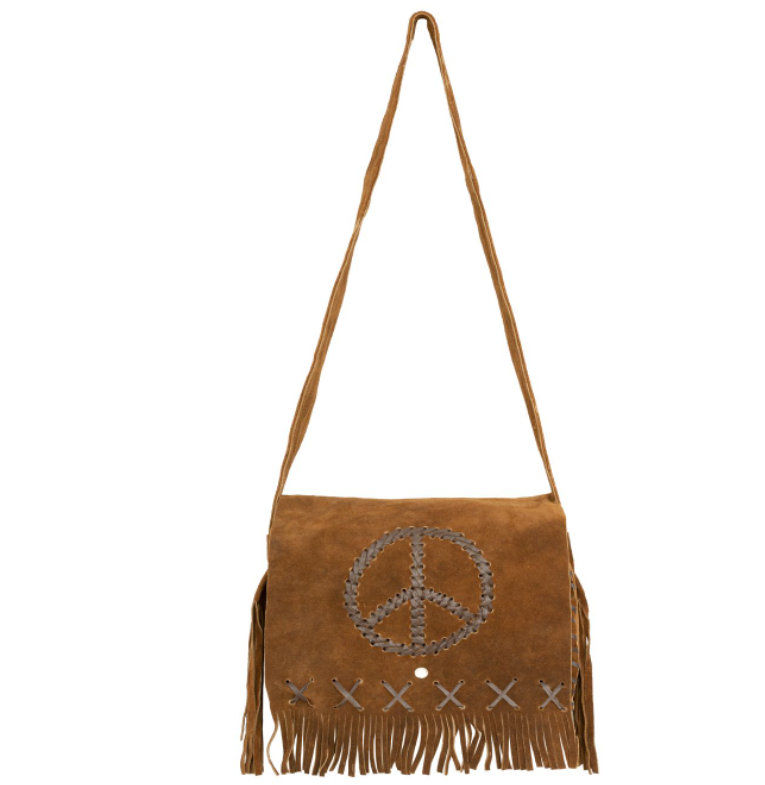 Brown Suede Leather Purse - Peace Sign - Fringe - Handbag - AC2050-DL