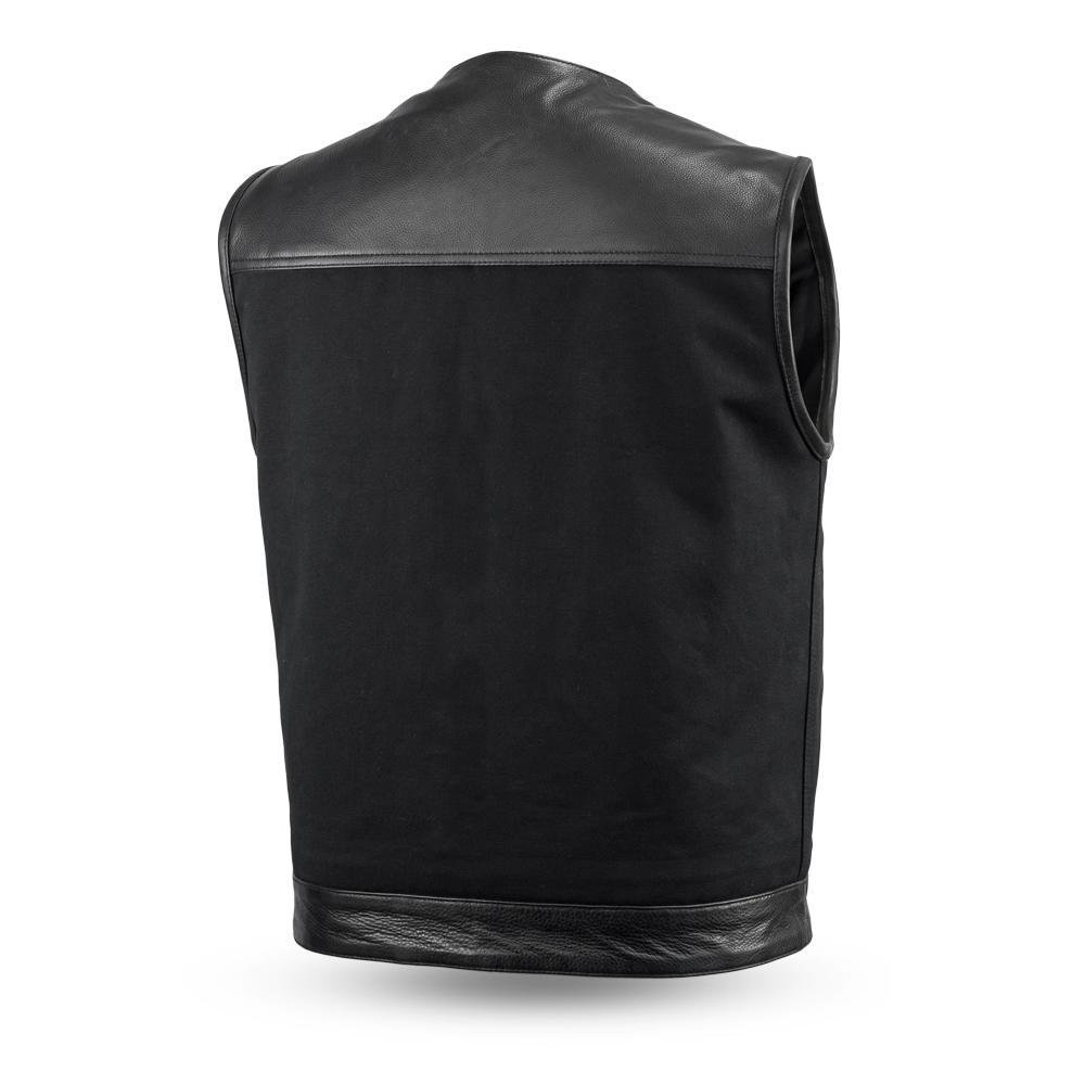 Canvas and Leather Motorcycle Vest - Men's - Up To 5XL - No Collar - 49/51 - FIM4951CNV-N-FM