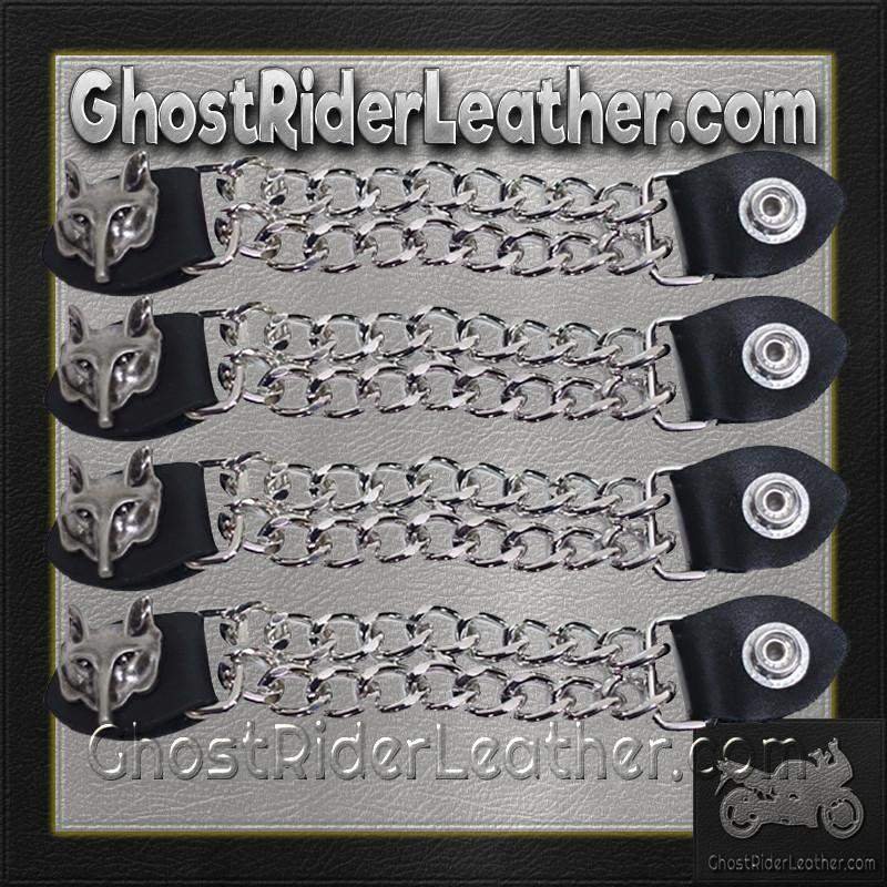 Set of Four Wolf Head Vest Extenders with Chrome Chain - AC1067-DL
