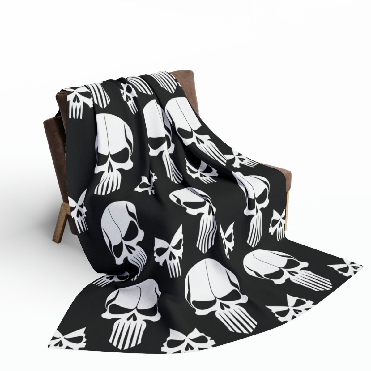 White Skulls on Black - 3 Different Sizes - Arctic Fleece Blanket