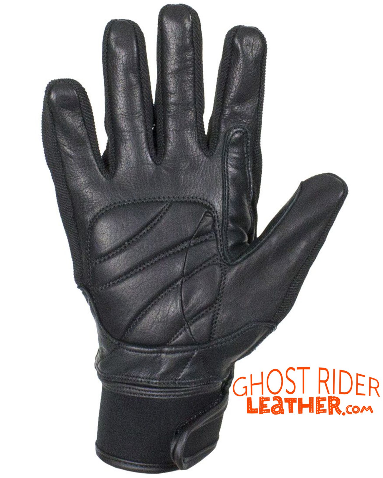 Leather Gloves - Men's - Full Finger - Knuckle Protector - Black - GLZ108-BLK-DL