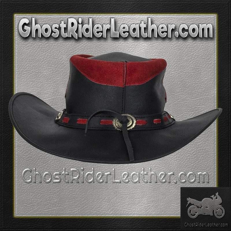 Black and Red Leather Gambler Hat / SKU GRL-HAT10-11-DL