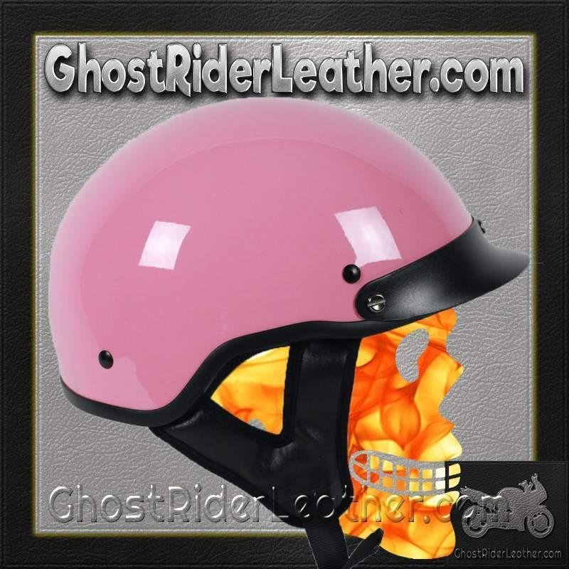 DOT Gloss Pink Motorcycle Helmet - Shorty - Half Helmet - SKU 1P-HI