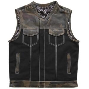 Leather and Canvas Motorcycle Vest - Men's - Camo - Up To 5XL - Infantry - FIM666CAMO-FM